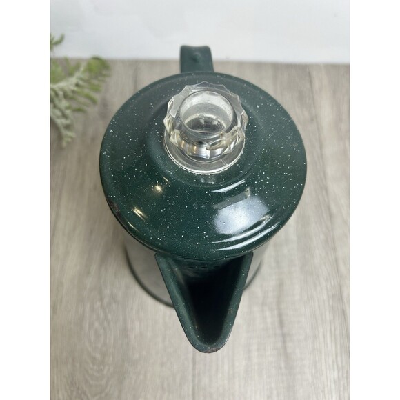Vintage Coffee Pot Percolator, Camping Pot Enameled Green With White Speckles - Picture 5 of 13